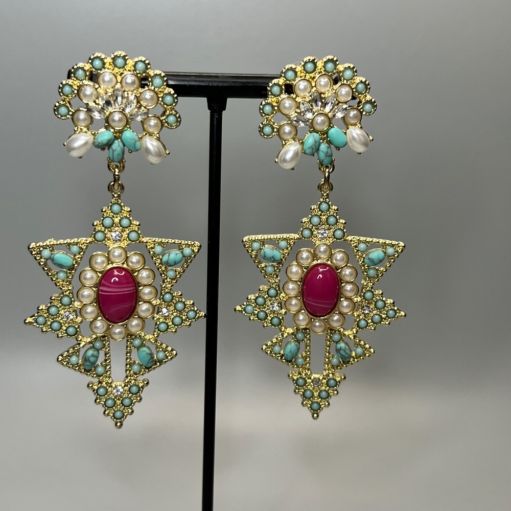 Turquoise Pink & White Earrings